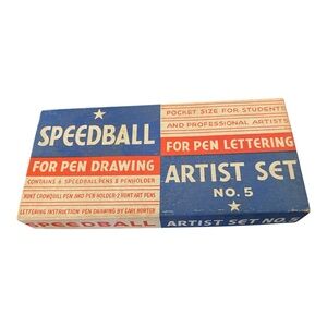 Vintage Speedball Artist Set No. 5 For Pen Lettering, Crowquill Pen w/6 Tips.